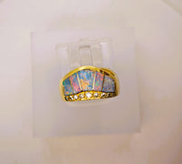 14K Kabana Style Australian Opal Diamond Tiara Crown Ring
