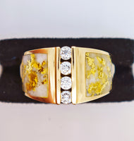 14K Gold Quartz Diamond Accent Band Ring