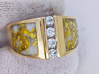 14K Gold Quartz Diamond Accent Band Ring