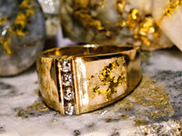14K Gold Quartz Diamond Accent Band Ring