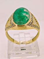 14K Gold Emerald in Quartz & Diamond Ring