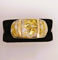14K Yellow Gold 3-Panel Gold Quartz Signet Ring
