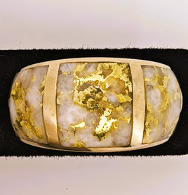 14K Yellow Gold 3-Panel Gold Quartz Signet Ring