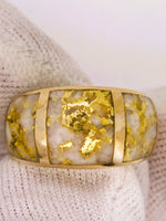 14K Yellow Gold 3-Panel Gold Quartz Signet Ring
