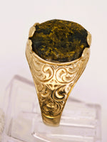 9ct Yellow Gold Ornate Black Gold Quartz Ring