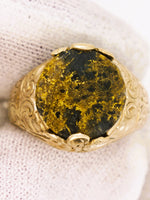 9ct Yellow Gold Ornate Black Gold Quartz Ring