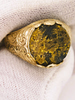 9ct Yellow Gold Ornate Black Gold Quartz Ring