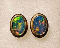 14K Yellow Gold Australian Opal Earrings