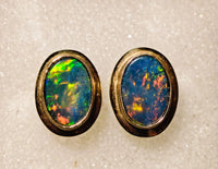 14K Yellow Gold Australian Opal Earrings