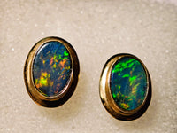 14K Yellow Gold Australian Opal Earrings