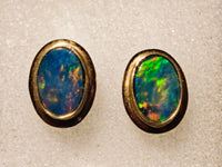14K Yellow Gold Australian Opal Earrings