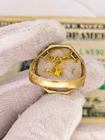 20.93ct 16to1 mine Octagon Gold Quartz Signet Ring