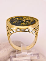 9ct Yellow Gold Round Black Gold Quartz Ring