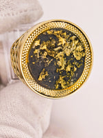9ct Yellow Gold Round Black Gold Quartz Ring