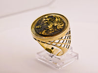 9ct Yellow Gold Round Black Gold Quartz Ring