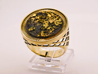 9ct Yellow Gold Round Black Gold Quartz Ring