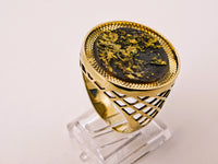 9ct Yellow Gold Round Black Gold Quartz Ring
