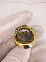 9ct Yellow Gold Round Black Gold Quartz Ring