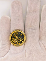 9ct Yellow Gold Round Black Gold Quartz Ring