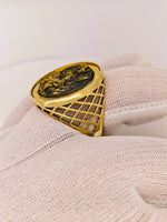 9ct Yellow Gold Round Black Gold Quartz Ring