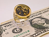 9ct Yellow Gold Round Black Gold Quartz Ring