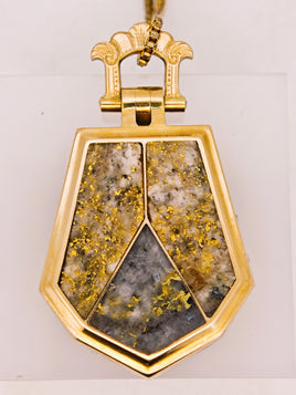 10K Antique HUGE 3-Panel Gold Quartz Pendant - 19.1 Grams