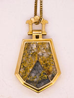 10K Antique HUGE 3-Panel Gold Quartz Pendant - 19.1 Grams