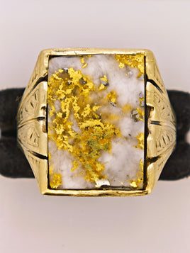 22K Engraved Gold Quartz Ring - 16to1 Mine - STUNNING