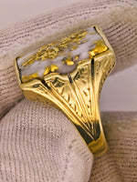 22K Engraved Gold Quartz Ring - 16to1 Mine - STUNNING