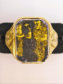 10K Etched BLACK Gold Quartz Ring - Vintage RARE
