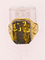 10K Etched BLACK Gold Quartz Ring - Vintage RARE