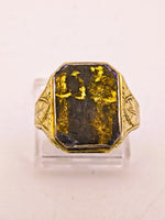 10K Etched BLACK Gold Quartz Ring - Vintage RARE