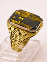 10K Etched BLACK Gold Quartz Ring - Vintage RARE