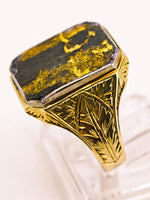 10K Etched BLACK Gold Quartz Ring - Vintage RARE