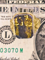 10K Etched BLACK Gold Quartz Ring - Vintage RARE