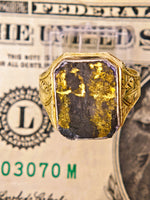 10K Etched BLACK Gold Quartz Ring - Vintage RARE
