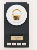 10K Etched BLACK Gold Quartz Ring - Vintage RARE