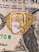 14K 16to1 Gold Quartz Signet Ring - Vintage Italy