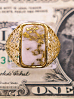 14K 16to1 Gold Quartz Signet Ring - Vintage Italy