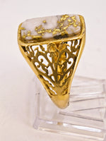 14K 16to1 Gold Quartz Signet Ring - Vintage Italy