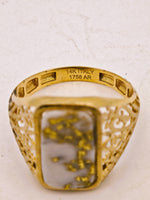 14K 16to1 Gold Quartz Signet Ring - Vintage Italy