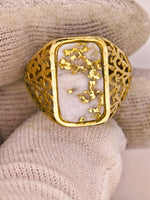 14K 16to1 Gold Quartz Signet Ring - Vintage Italy