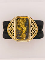 14K BLACK Gold Quartz Signet Ring - Vintage Italy