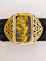 14K BLACK Gold Quartz Signet Ring - Vintage Italy