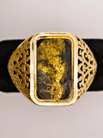 14K BLACK Gold Quartz Signet Ring - Vintage Italy