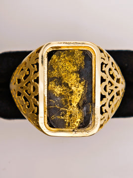 14K BLACK Gold Quartz Signet Ring - Vintage Italy