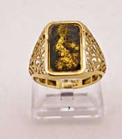 14K BLACK Gold Quartz Signet Ring - Vintage Italy