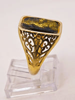 14K BLACK Gold Quartz Signet Ring - Vintage Italy