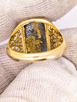 14K BLACK Gold Quartz Signet Ring - Vintage Italy