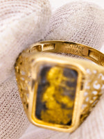 14K BLACK Gold Quartz Signet Ring - Vintage Italy